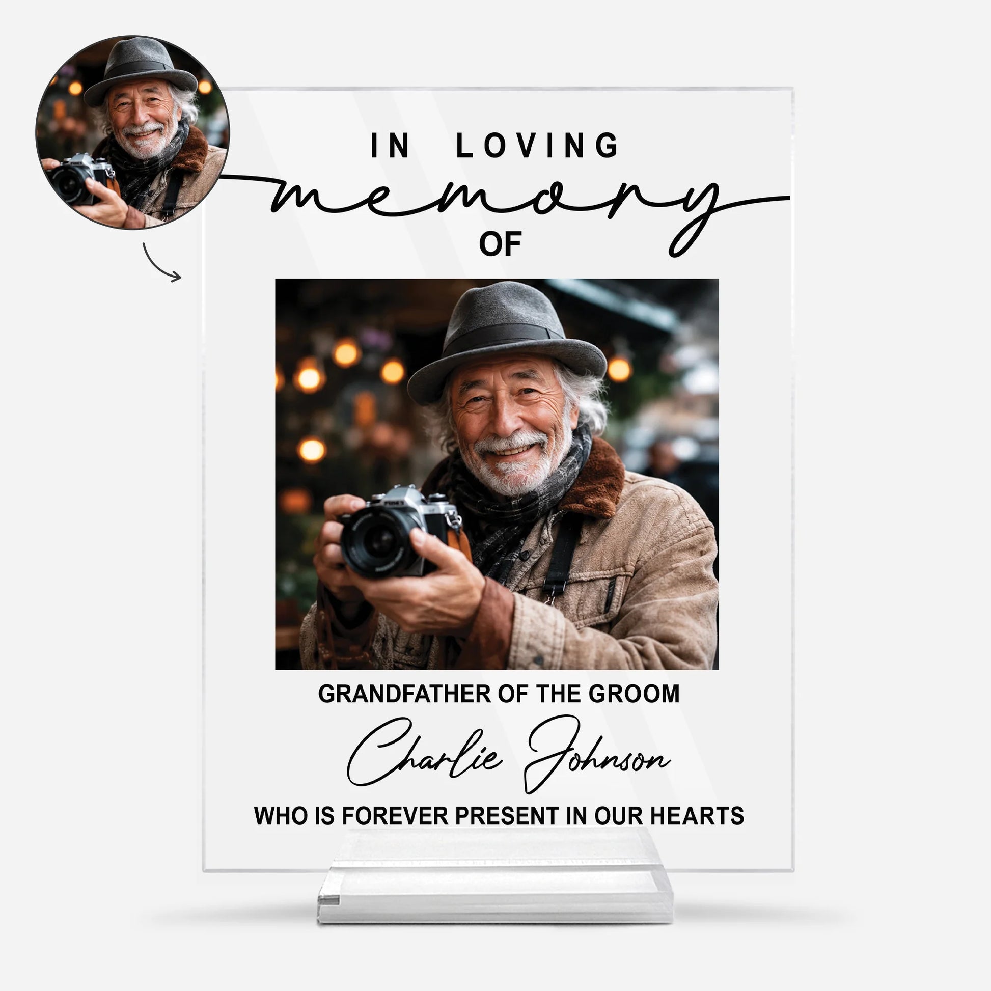 Personalized Memorial Photo Acrylic Plaque for Grandma with personalized design details for meaningful gifting