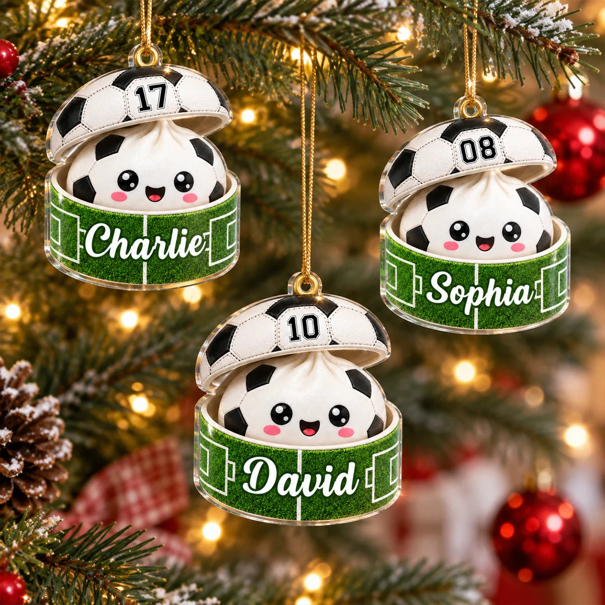 Custom Soccer Dumpling Squishy Style Personalized Acrylic Ornament - Unique Sports Gift for Kids and Soccer Players