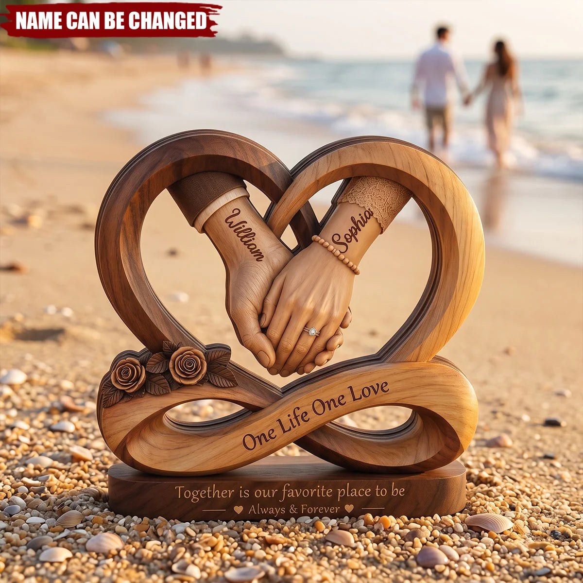One Life One Love Personalized Wooden Block - Custom Romantic Wedding Gift for Couples