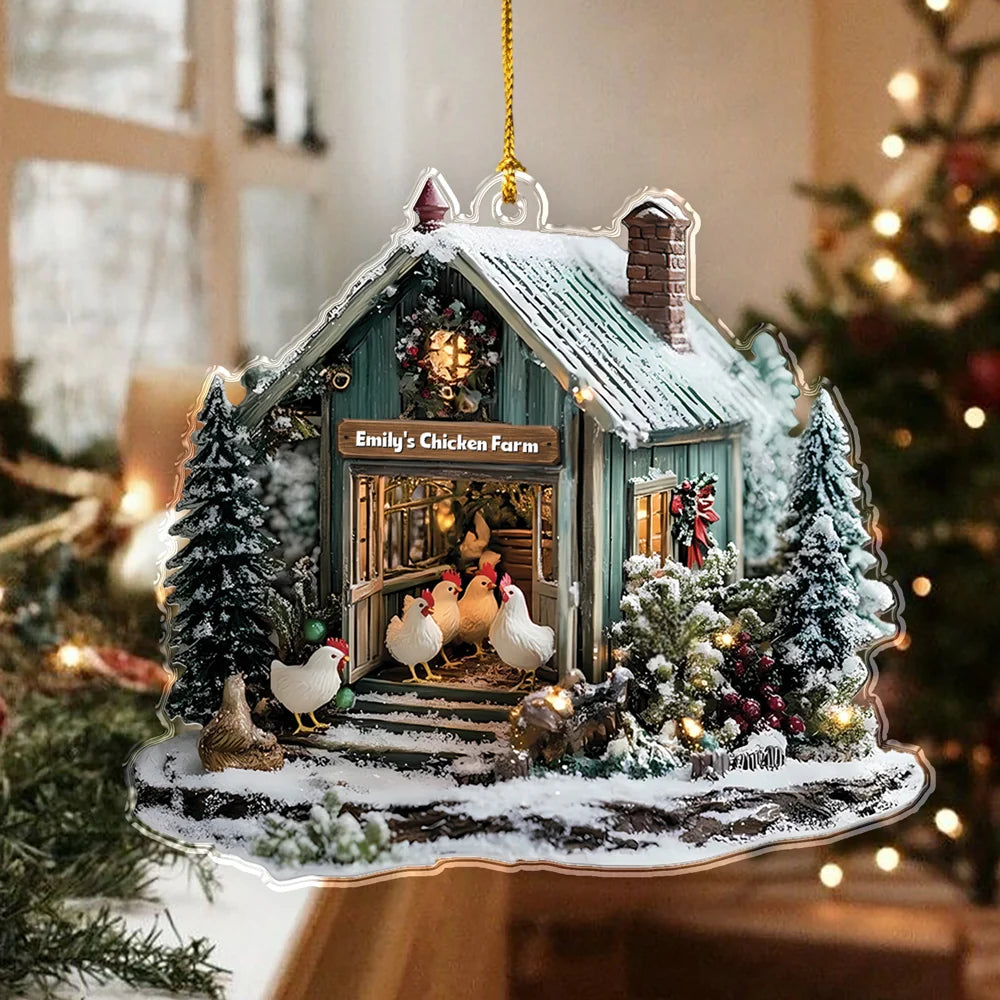 Personalized Chicken Farm Acrylic Ornament - Custom Christmas Tree Keepsake