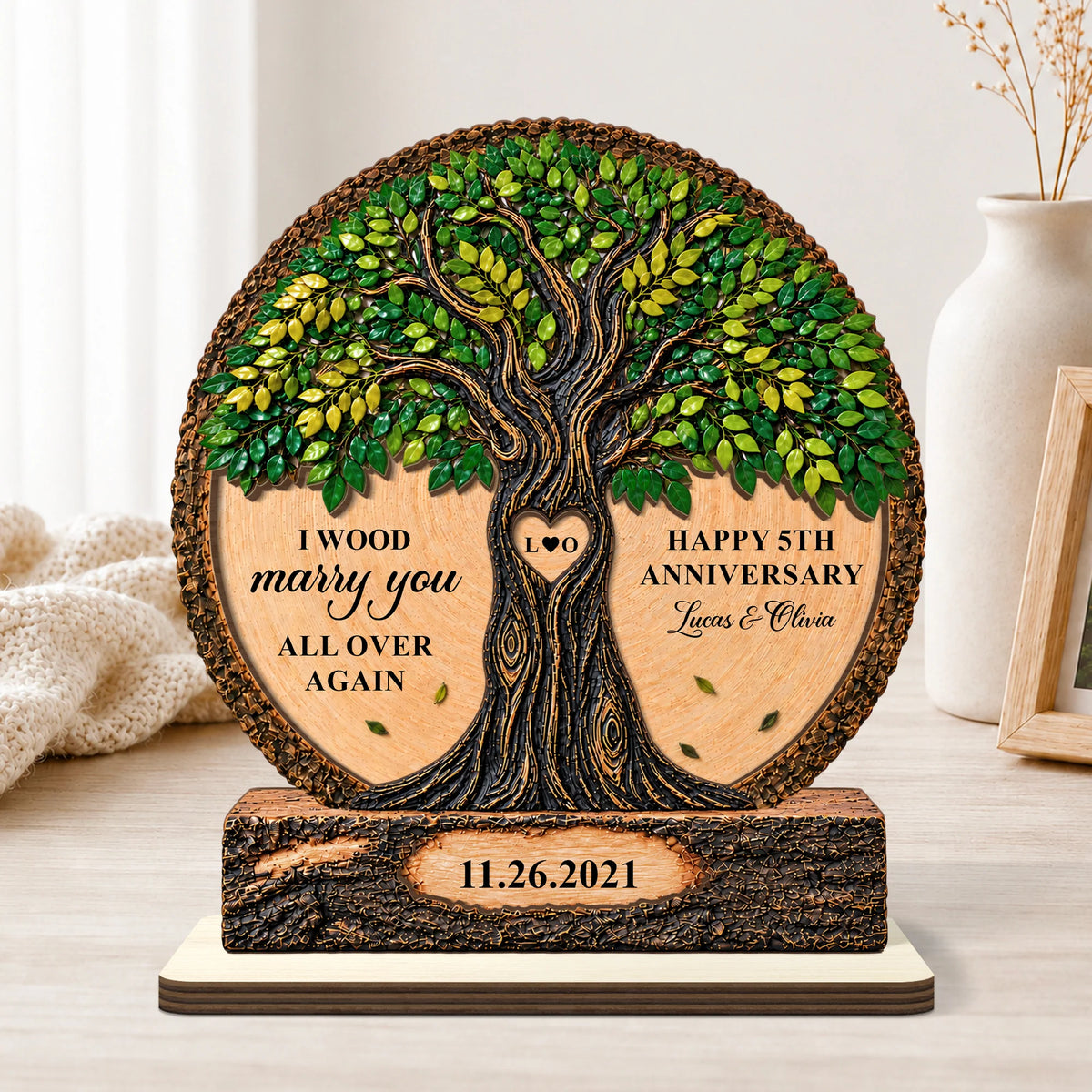 "I Wood Marry You All Over Again" Personalized Wooden Plaque - Custom Anniversary Gift for Couples