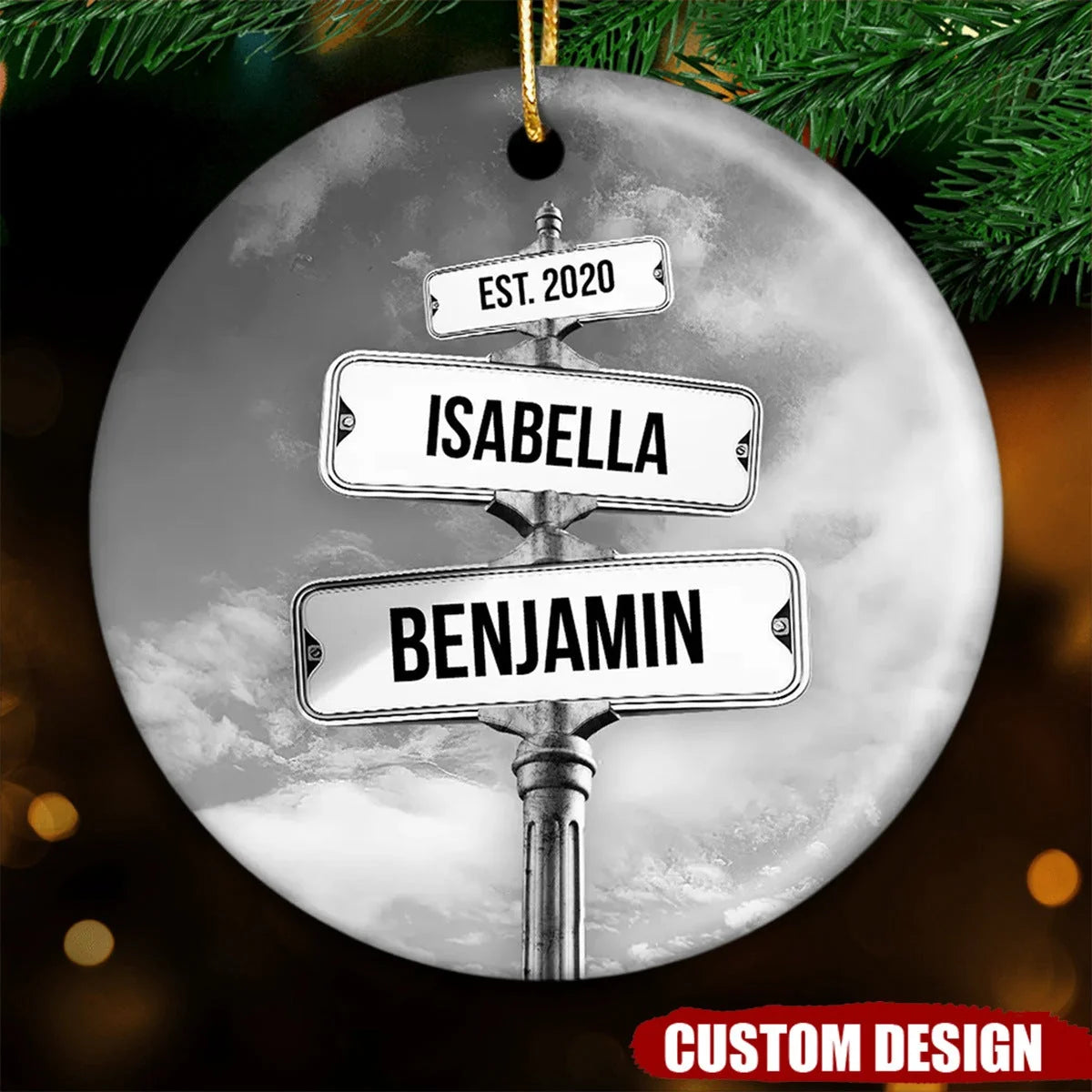 Custom Couple Name Street Sign Personalized Ceramic Ornament - Romantic Christmas Keepsake