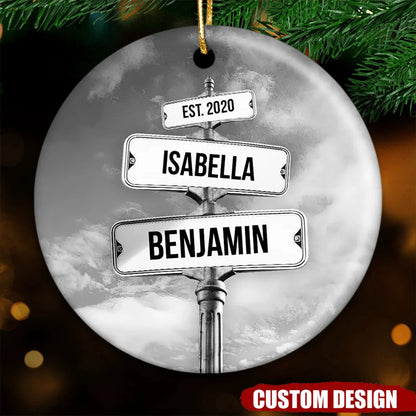 Custom Couple Name Street Sign Personalized Ceramic Ornament - Romantic Christmas Keepsake