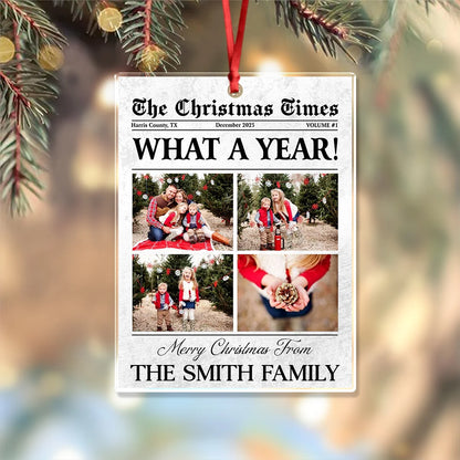 "What A Year!" Personalized Photo Acrylic Ornament - Custom Christmas Holiday Gift for Family