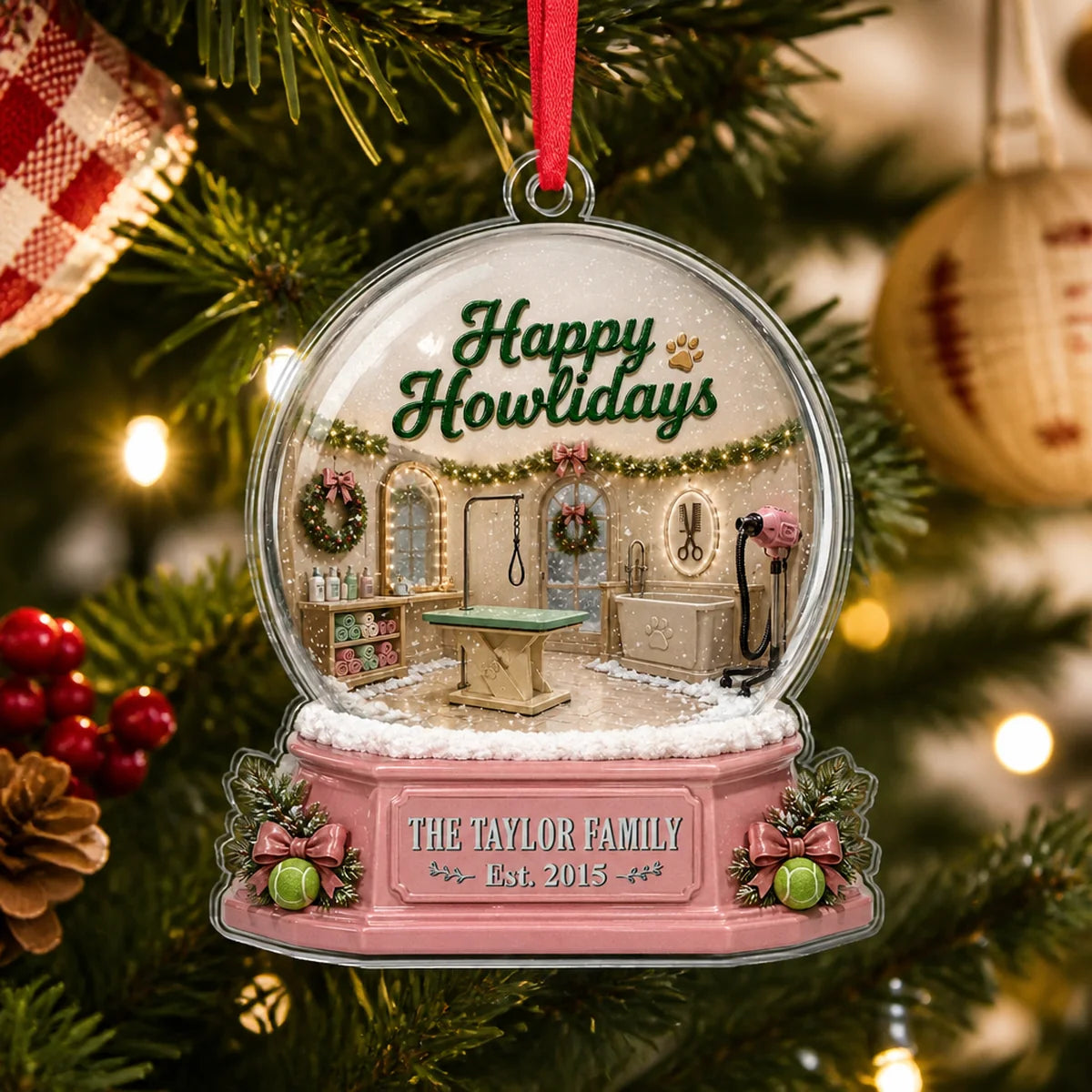 Happy Howlidays Personalized Acrylic Ornament - Christmas Gift for Dog Lovers & Groomers