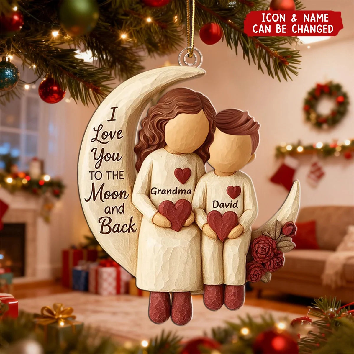"I Love You to the Moon and Back" Personalized Acrylic Ornament - Custom Christmas Gift for Grandma
