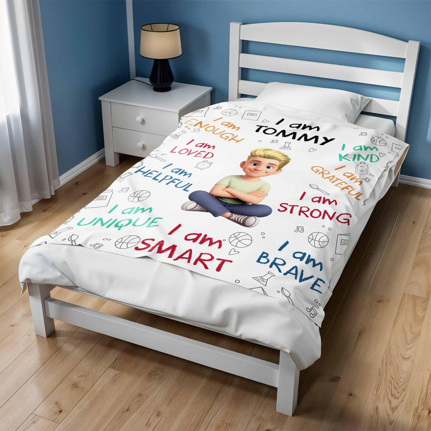 "I Am Enough, Brave & Strong" Personalized Kids Affirmation Blanket - Custom Gift for Boys & Girls