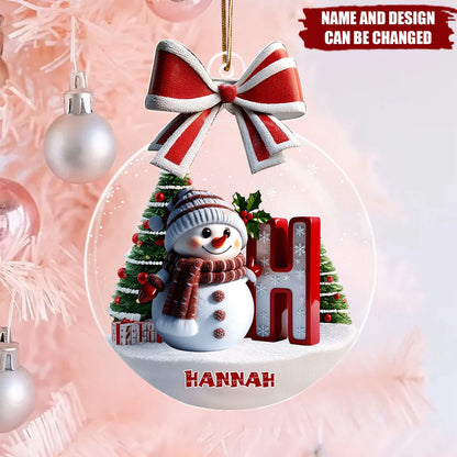 Snowman Initial Personalized Christmas Acrylic Ornament - Custom Gift for Family and Kids