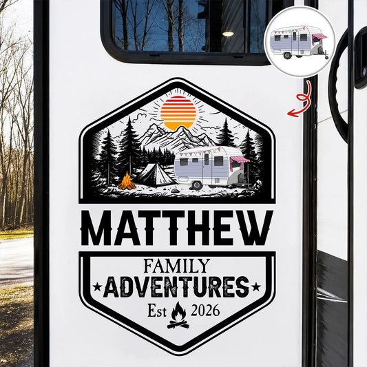 Personalized Family Adventures RV Decal - Custom Gift For Campers