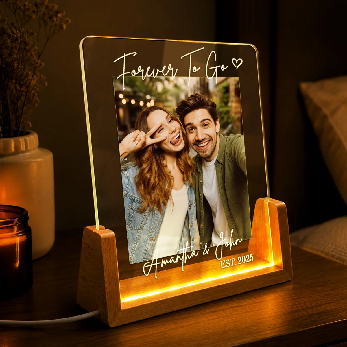 Forever And Always Personalized Photo LED Night Light - Custom Keepsake Gift for Couples