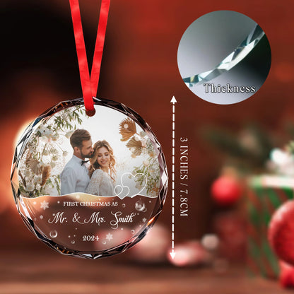 First Christmas As Mr. & Mrs. Personalized Glass Ornament - Custom Couple Photo Keepsake
