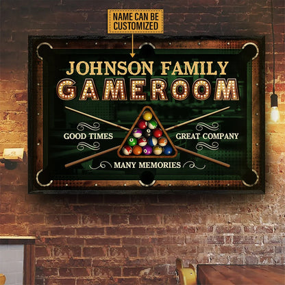 Good Times Great Company Custom Billiards Game Room Wall Decor - Personalized Family Name Poster / Canvas