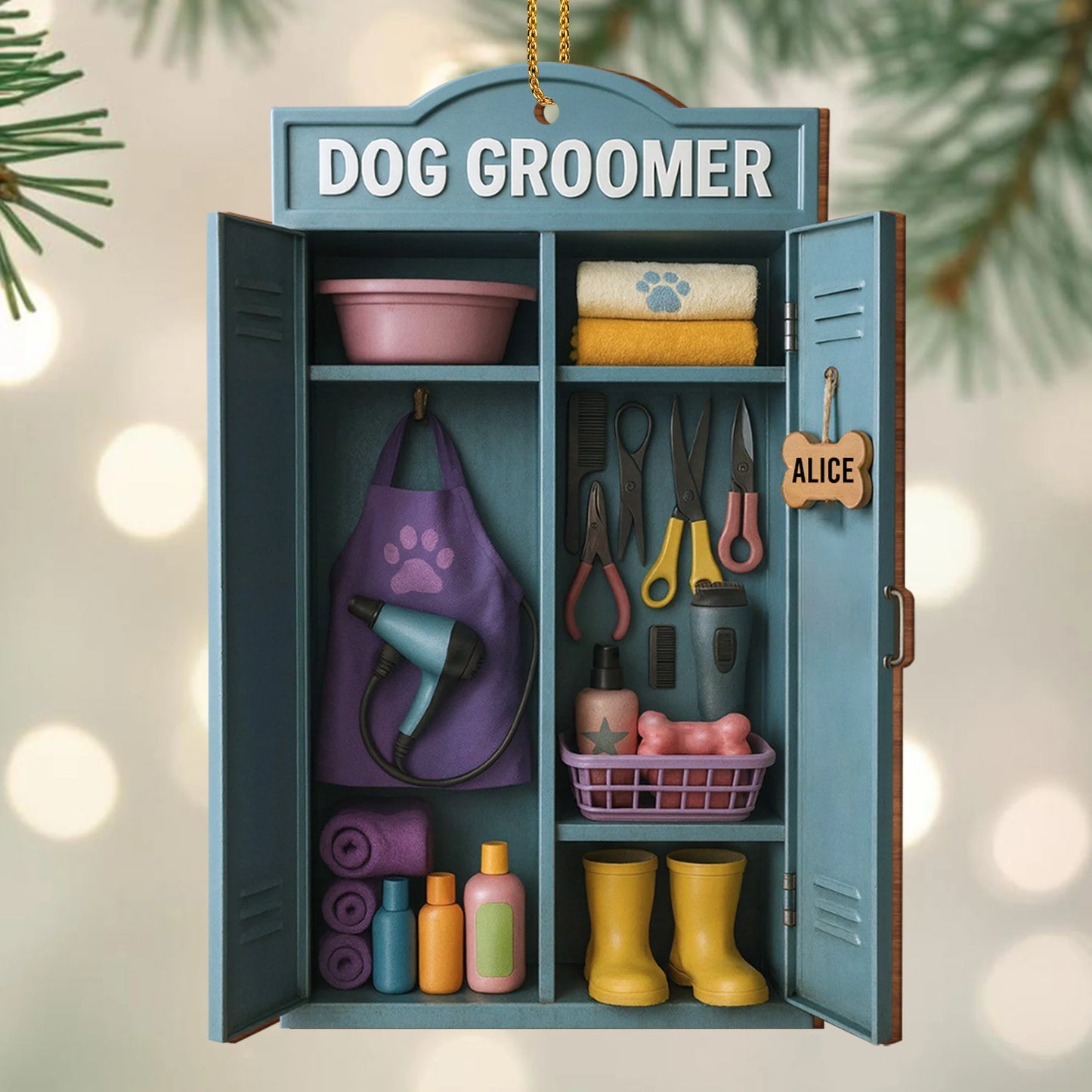 Personalized dog groomer wood ornament with custom name sign - unique Christmas gift for pet stylists image 7