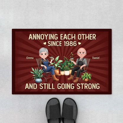 "Annoying Each Other Since" Personalized Doormat - Custom Anniversary Gift for Couples