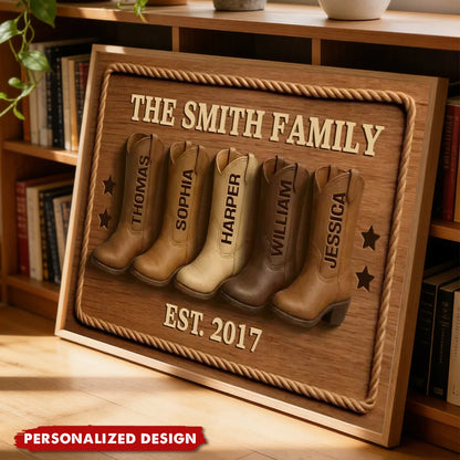 Personalized Family Cowboy Boots Canvas / Poster - Custom Western Family Name Gift for Mom Dad