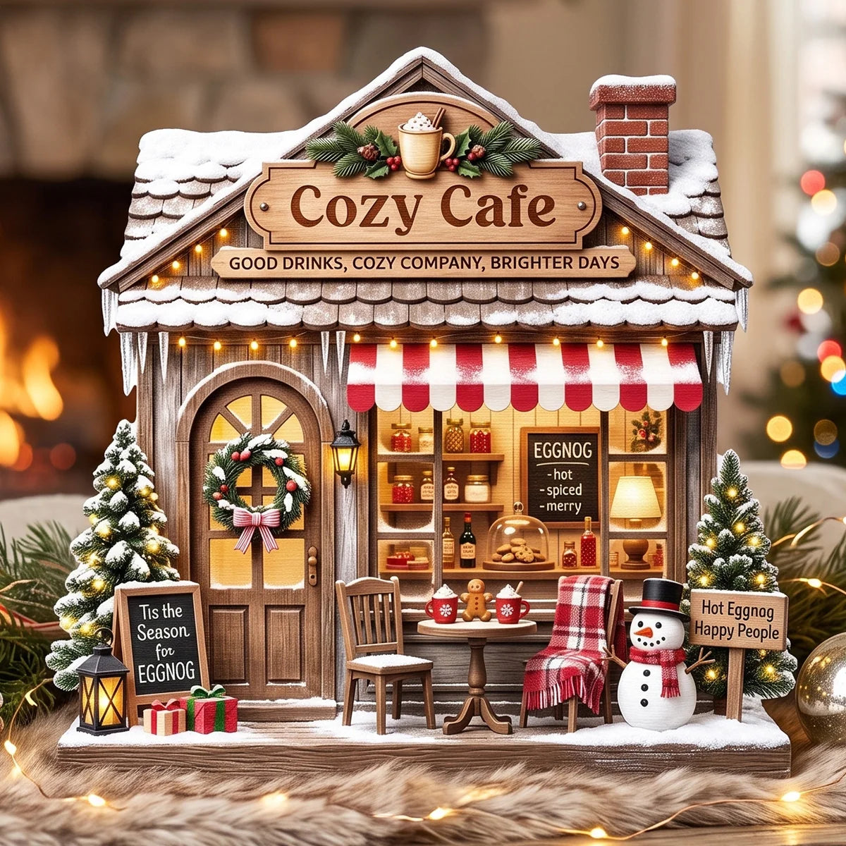 Cozy Cafe Tis the Season for Eggnog Personalized Wooden Block - Christmas Decor for Family