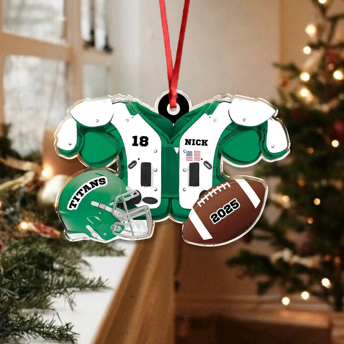 Custom Football Gear Acrylic Ornament - Personalized Christmas Keepsake for Players