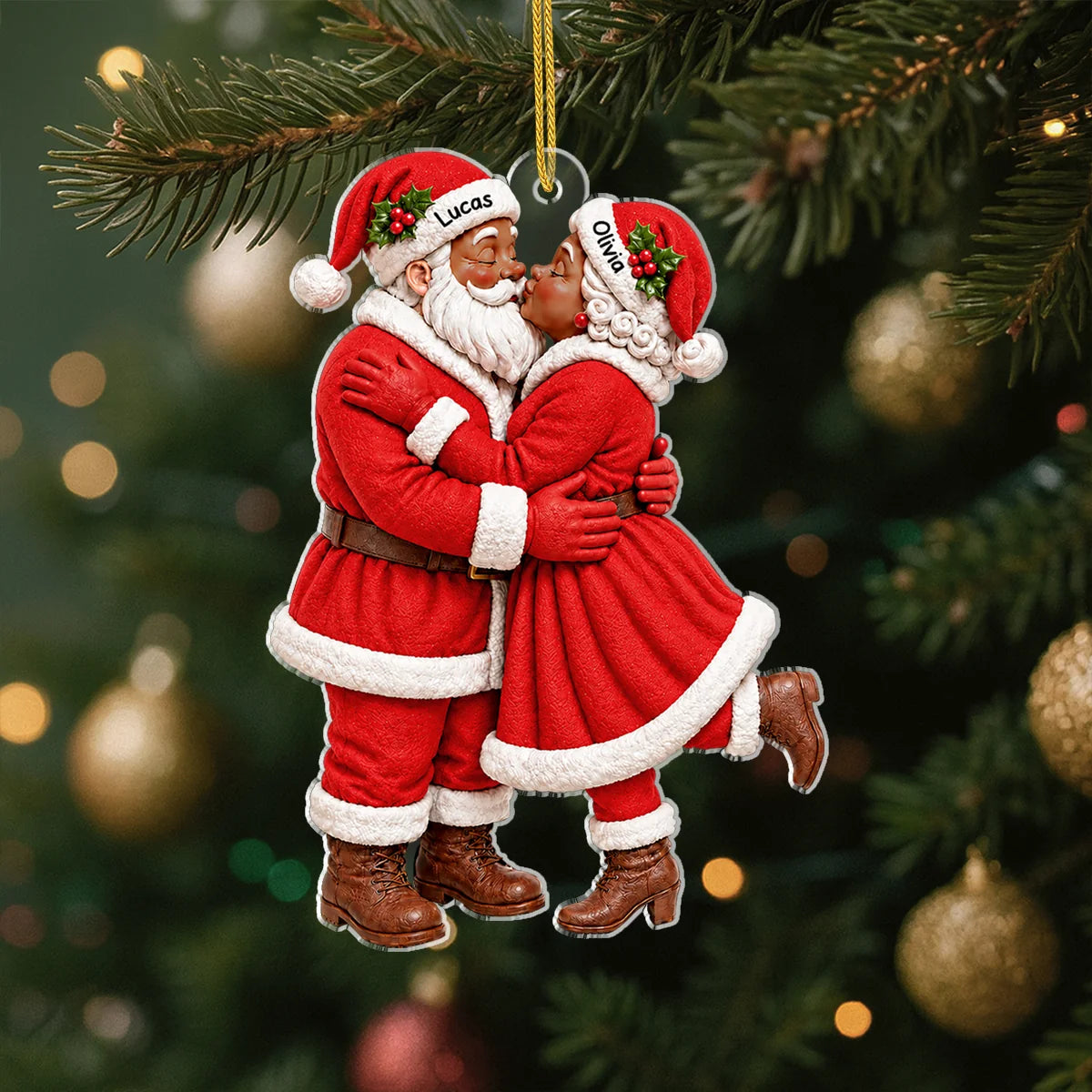 Kissing Santa Couple Personalized Acrylic Ornament - Couples Christmas Keepsake