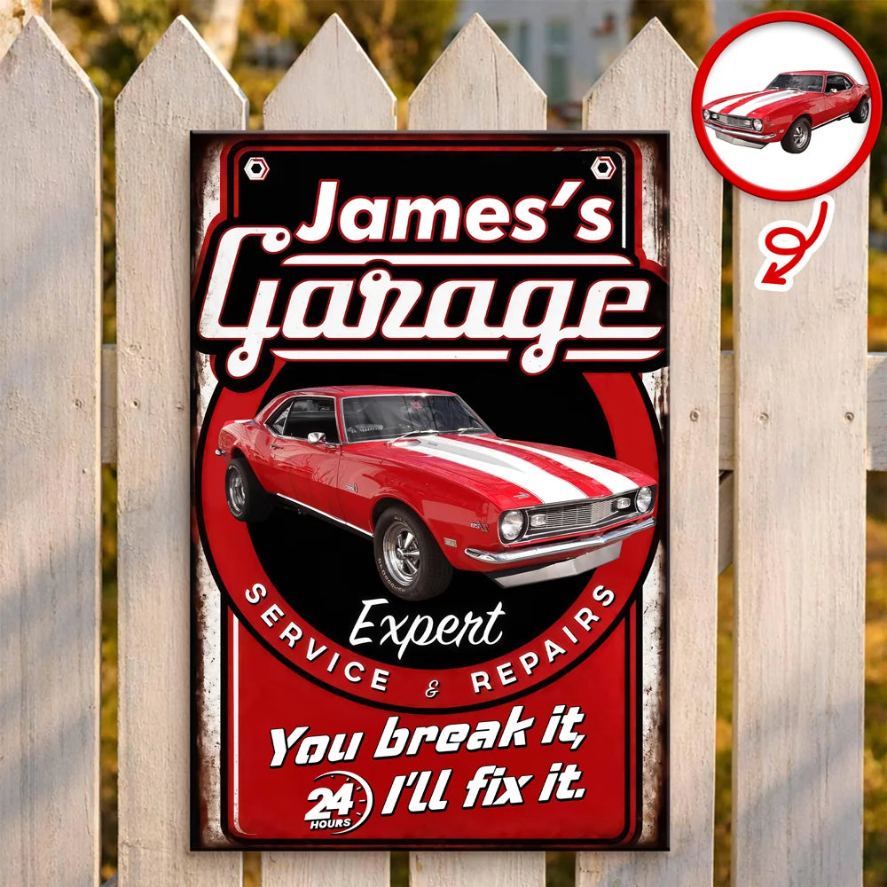 "You Break It I'll Fix It" Personalized Garage Metal Sign - Custom Vintage Car Wall Art Decor