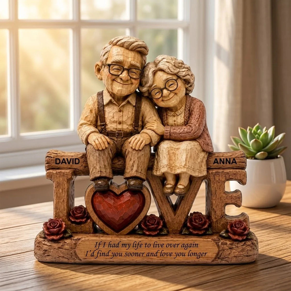 Personalized Elderly Couple Wooden Love Block for Grandma with personalized design details for meaningful gifting