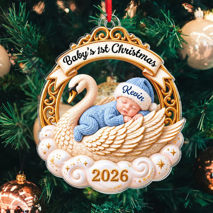 Baby's 1st Christmas Sleeping Swan Custom Acrylic Ornament - Personalized First Christmas Keepsake Gift for New Parents