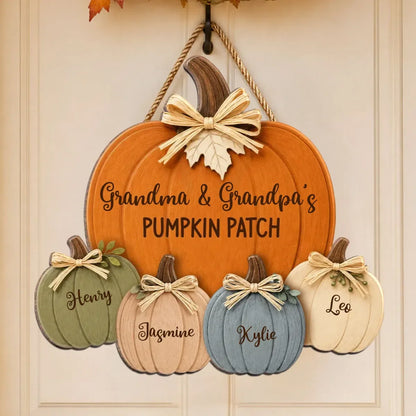 Grandma & Grandpa's Pumpkin Patch Personalized Wood Sign - Custom Grandparents Fall Door Hanger