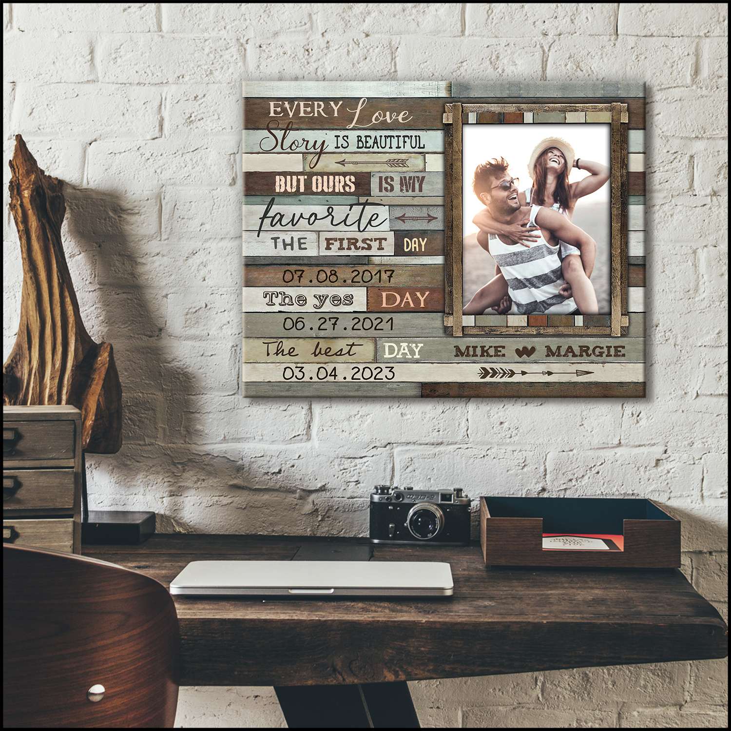 "Every Love Story Is Beautiful" Personalized Canvas / Poster - Custom Dates & Photo for Couple Anniversary Gift