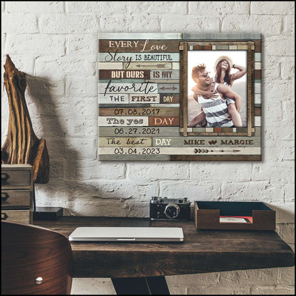 "Every Love Story Is Beautiful" Personalized Canvas / Poster - Custom Dates & Photo for Couple Anniversary Gift