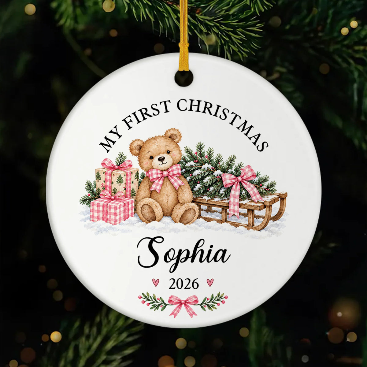 My First Christmas Personalized Ceramic Ornament for Newborn Baby - Custom Teddy Bear Holiday Keepsake Gift