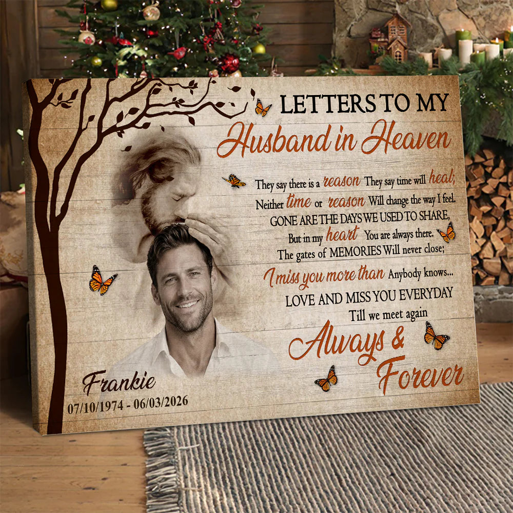 Personalized husband memorial canvas with custom photo and Letters to My Husband in Heaven poem print image 8