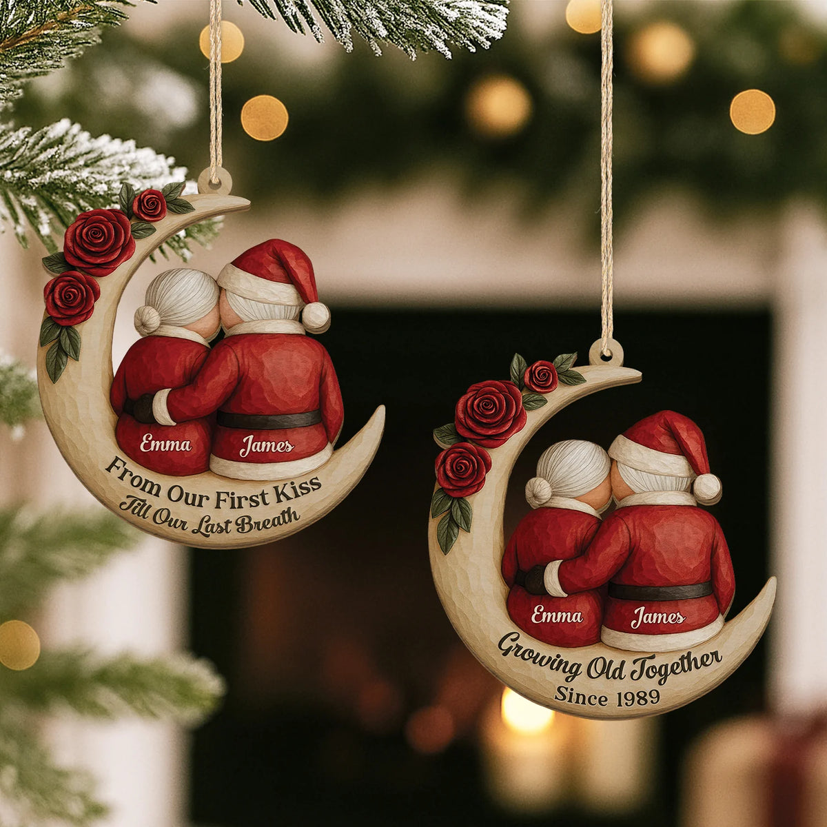 From Our First Kiss Till Our Last Breath - Personalized Wooden Ornament for Couples
