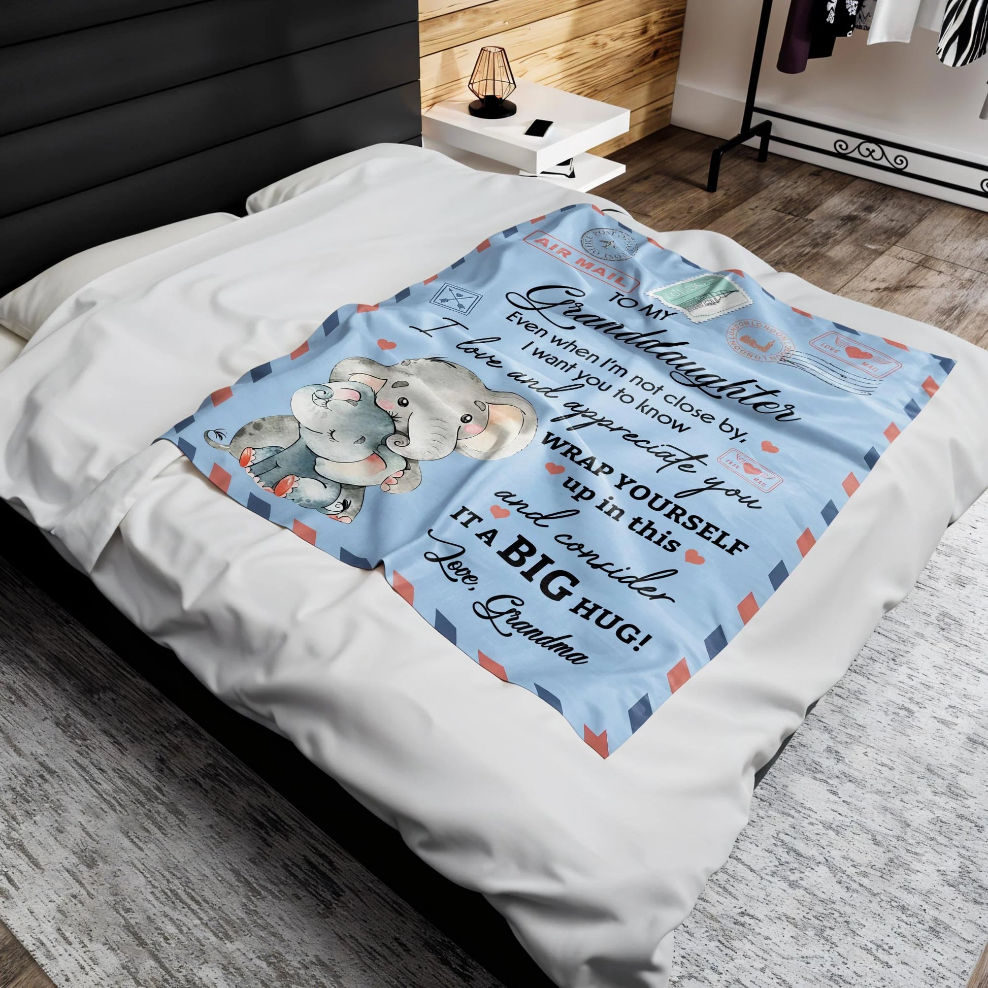 Personalized granddaughter blanket featuring cute hugging elephants airmail print gift from grandma image 8