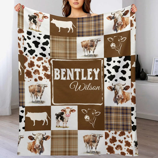 Personalized Cowboy Baby Blanket - Custom Name Western Cow Keepsake