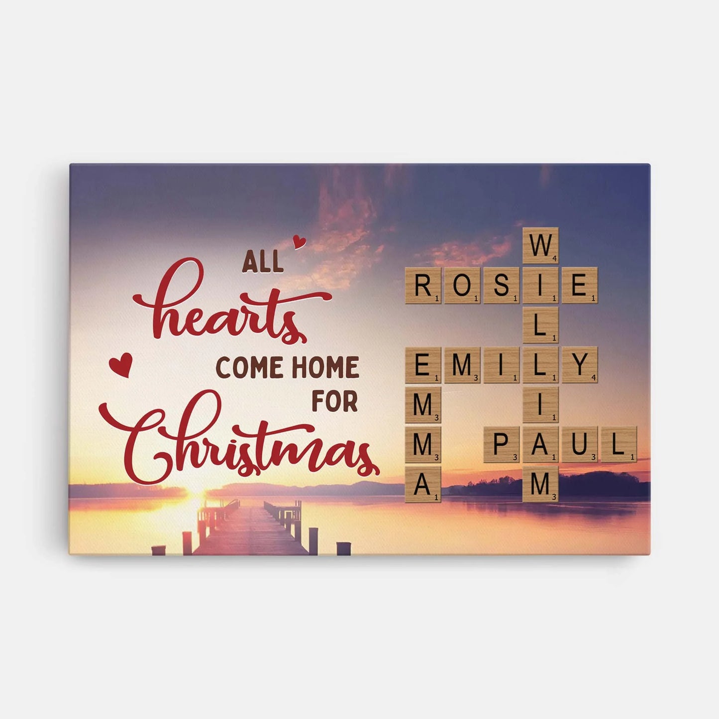 All Hearts Come Home for Christmas - Personalized Family Crossword Canvas / Poster Wall Art