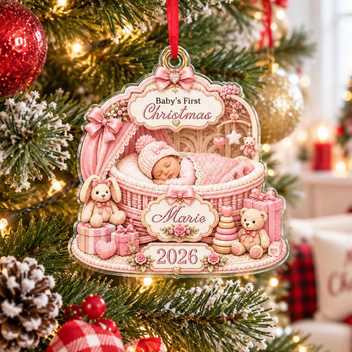 Baby's First Christmas Personalized Acrylic Ornament - Custom Holiday Keepsake for New Parents