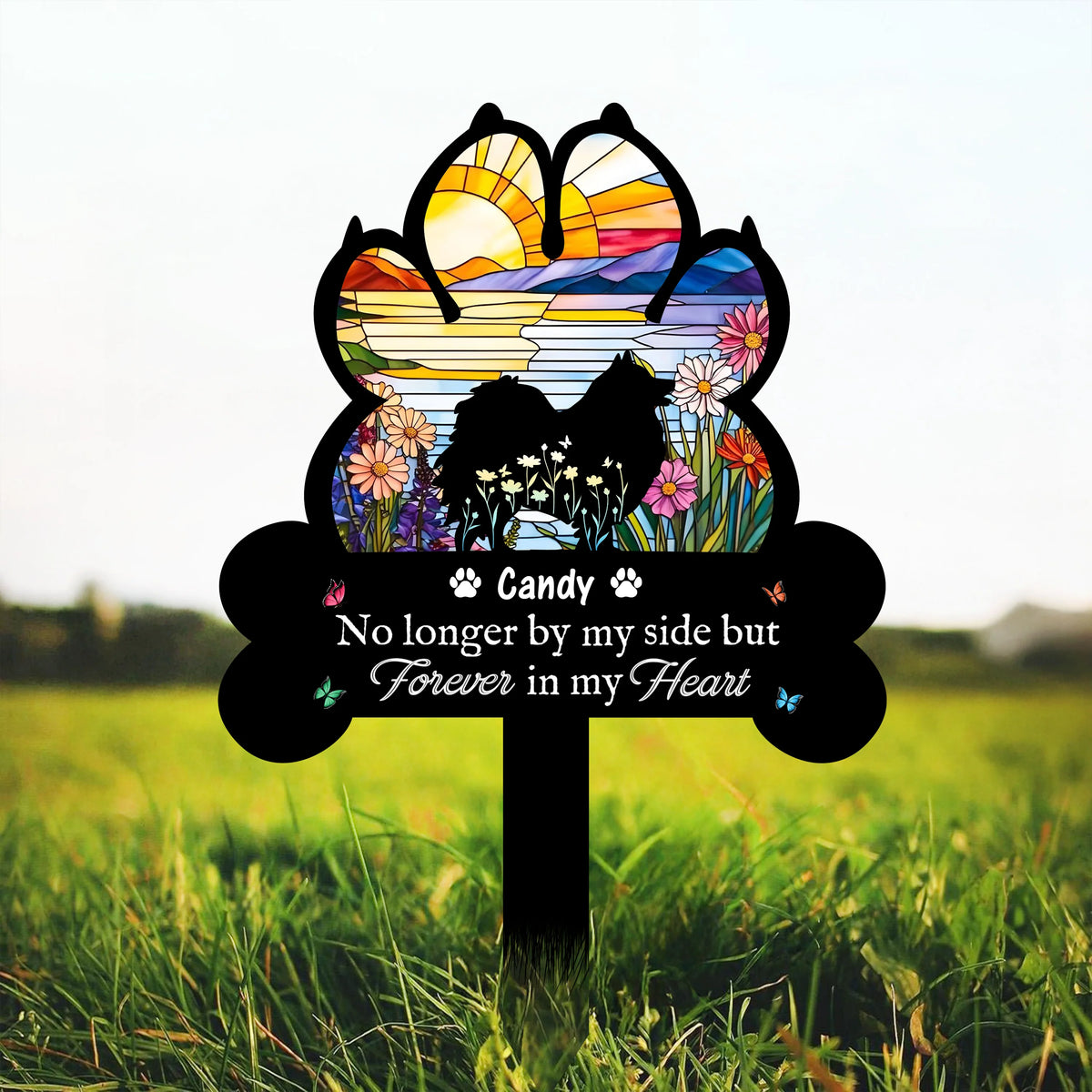 Paw Prints Forever on Our Hearts - Personalized Garden Stake Pet Memorial Gift