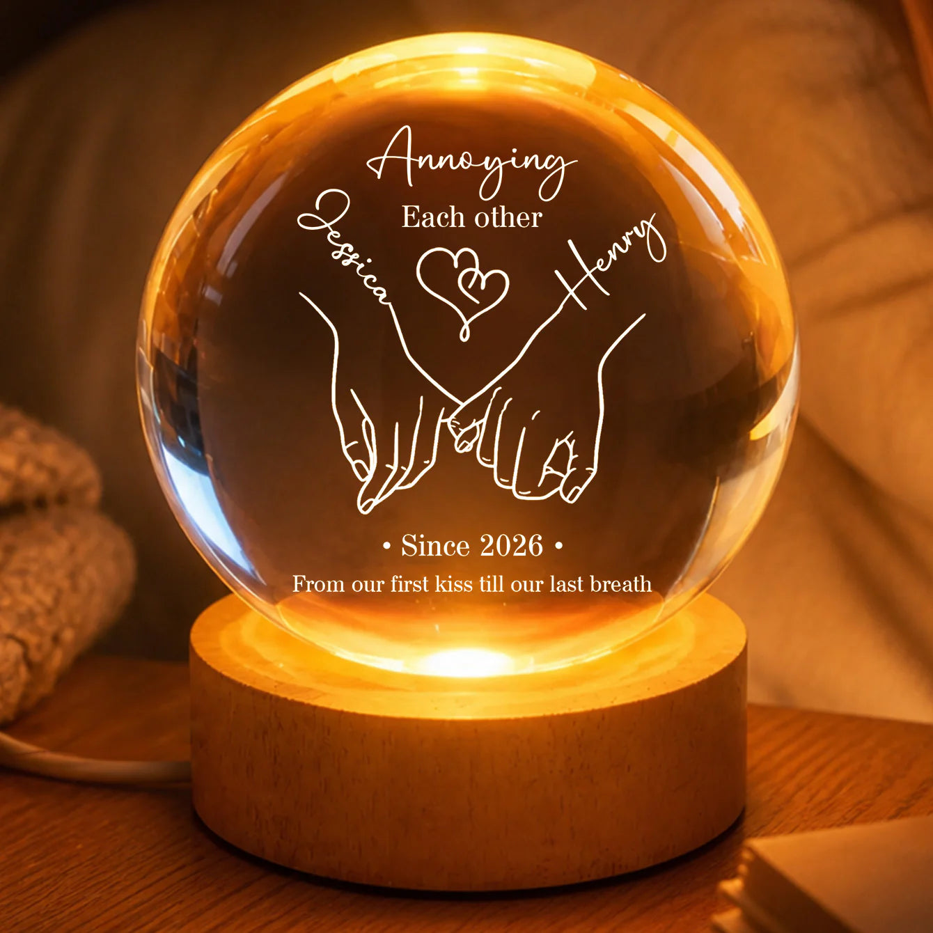 Custom Couples Crystal Ball for Couples with personalized design details for meaningful gifting
