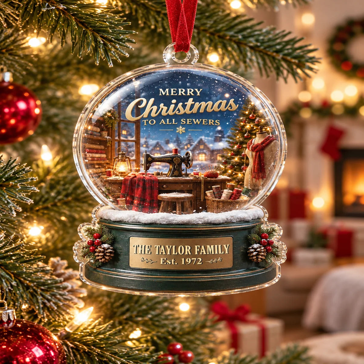 Sew Merry This Christmas Personalized Acrylic Ornament - Custom Family Keepsake Gift for Sewing Lovers