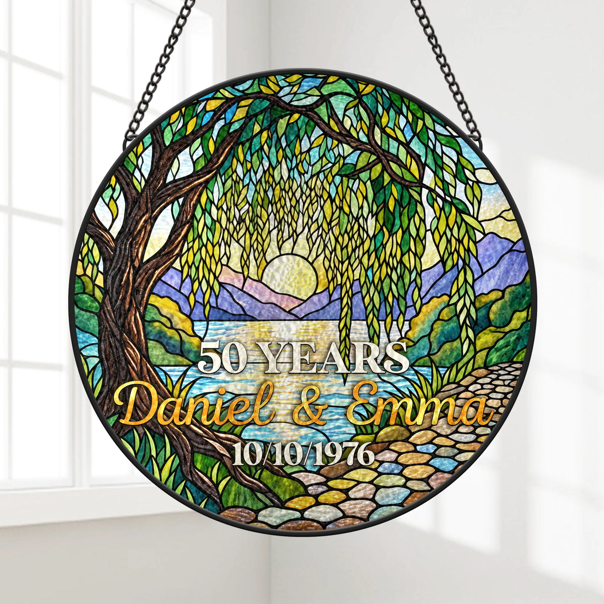Custom Stained Glass Suncatcher - Personalized Anniversary Gift for Couples