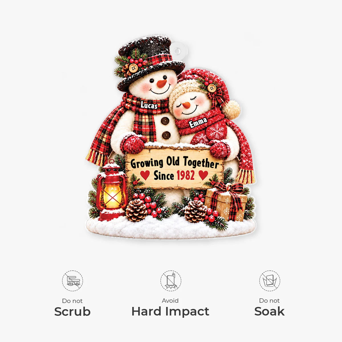 "Growing Old Together" Snowman Couple Personalized Acrylic Ornament - Anniversary Keepsake for Couples
