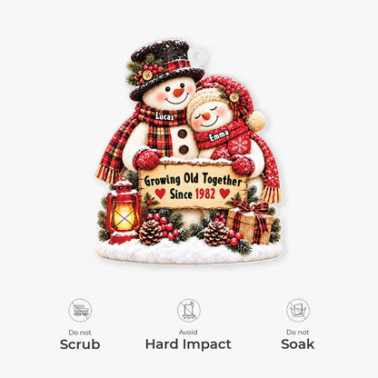 "Growing Old Together" Snowman Couple Personalized Acrylic Ornament - Anniversary Keepsake for Couples