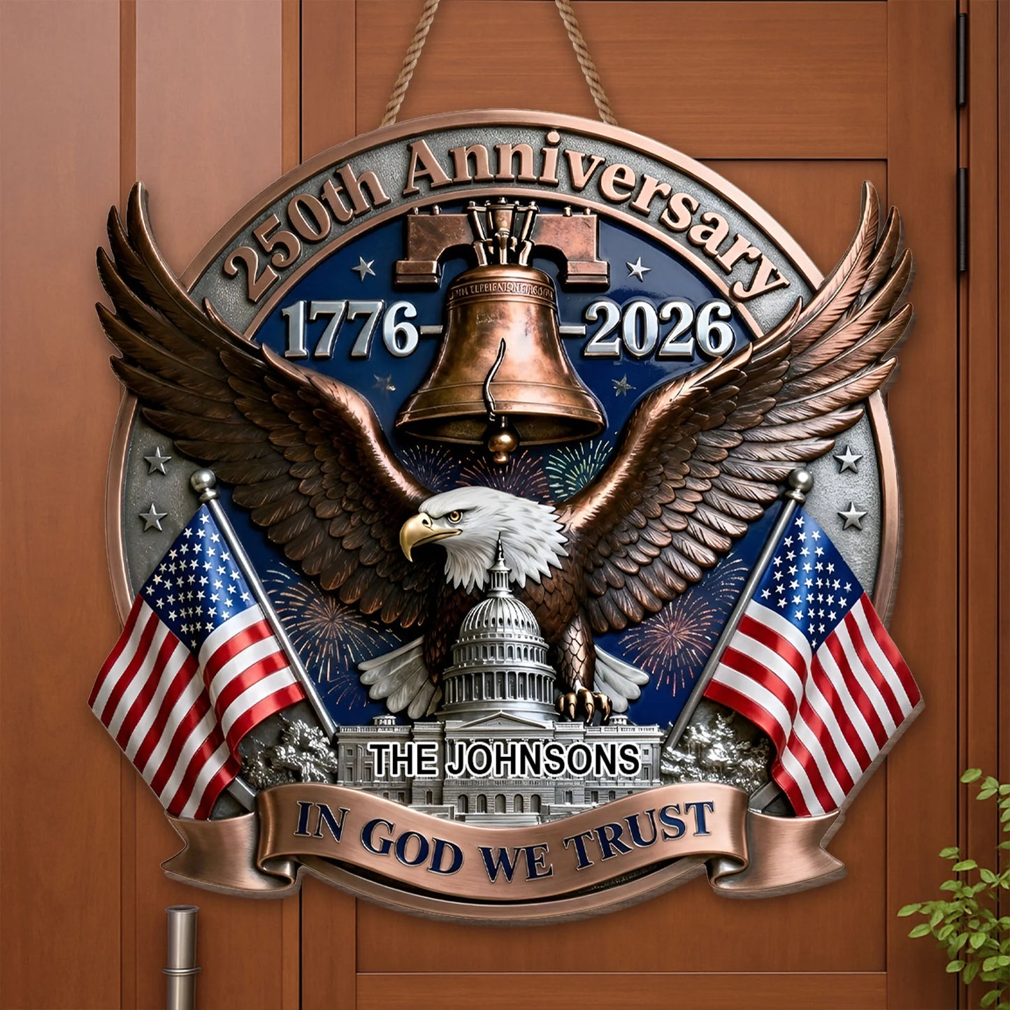 Wood Sign material and size view - Personalized Patriotic Wood Sign