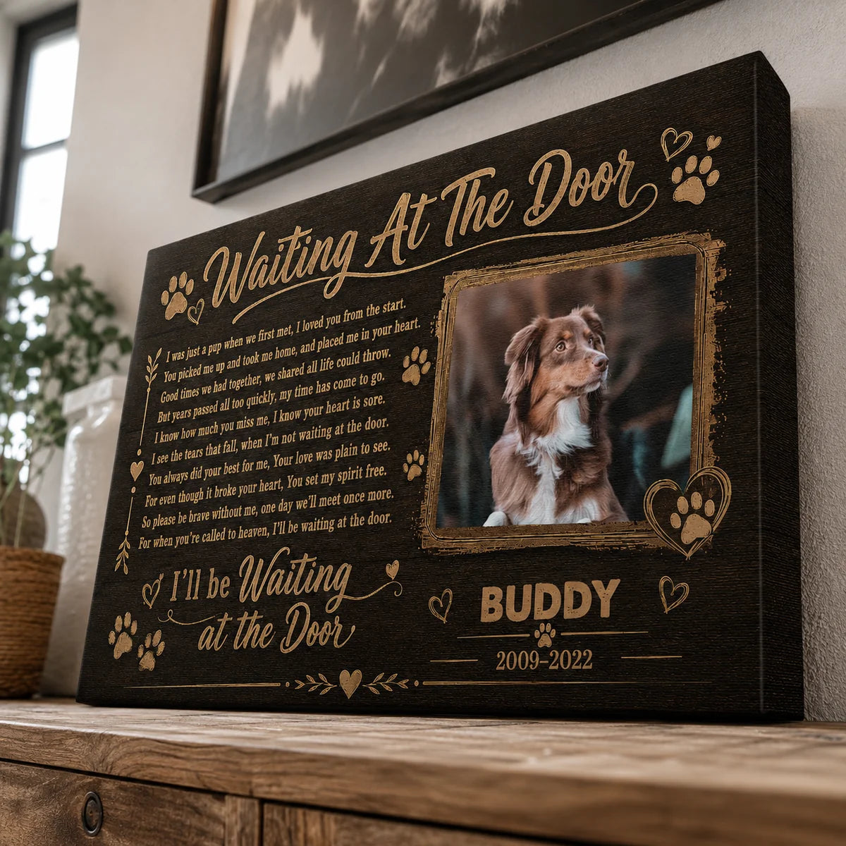 "Waiting At The Door" Personalized Pet Memorial Canvas / Poster - Custom Gift for Pet Loss