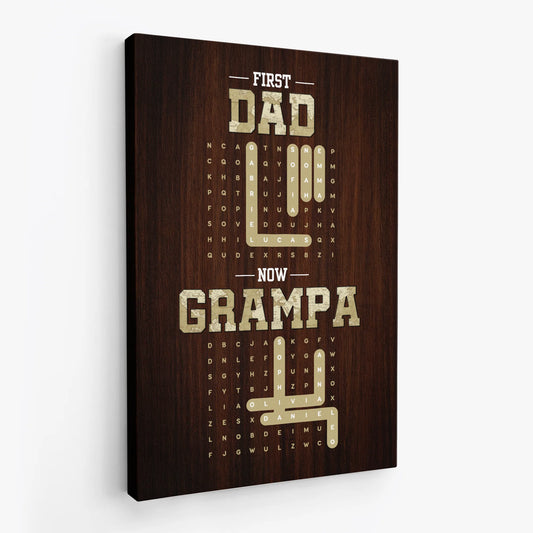 First Dad Now Grandpa Word Search Canvas / Poster - Personalized Word Search Wall Art Gift