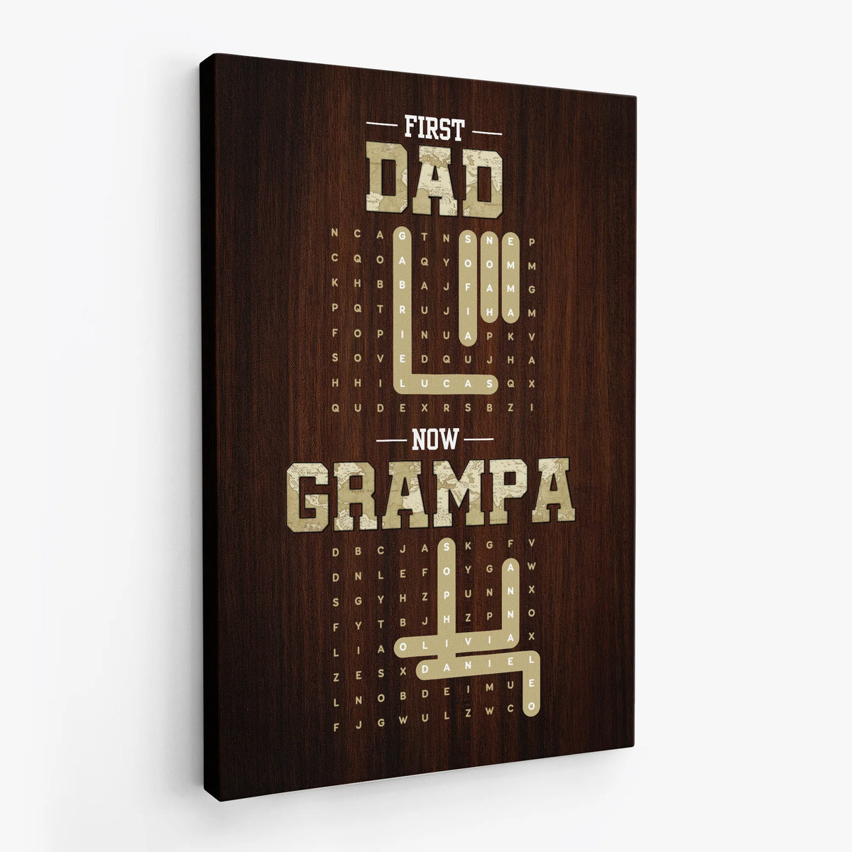 First Dad Now Grandpa Word Search Canvas / Poster - Personalized Word Search Wall Art Gift