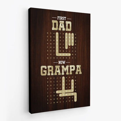 First Dad Now Grandpa Word Search Canvas / Poster - Personalized Word Search Wall Art Gift