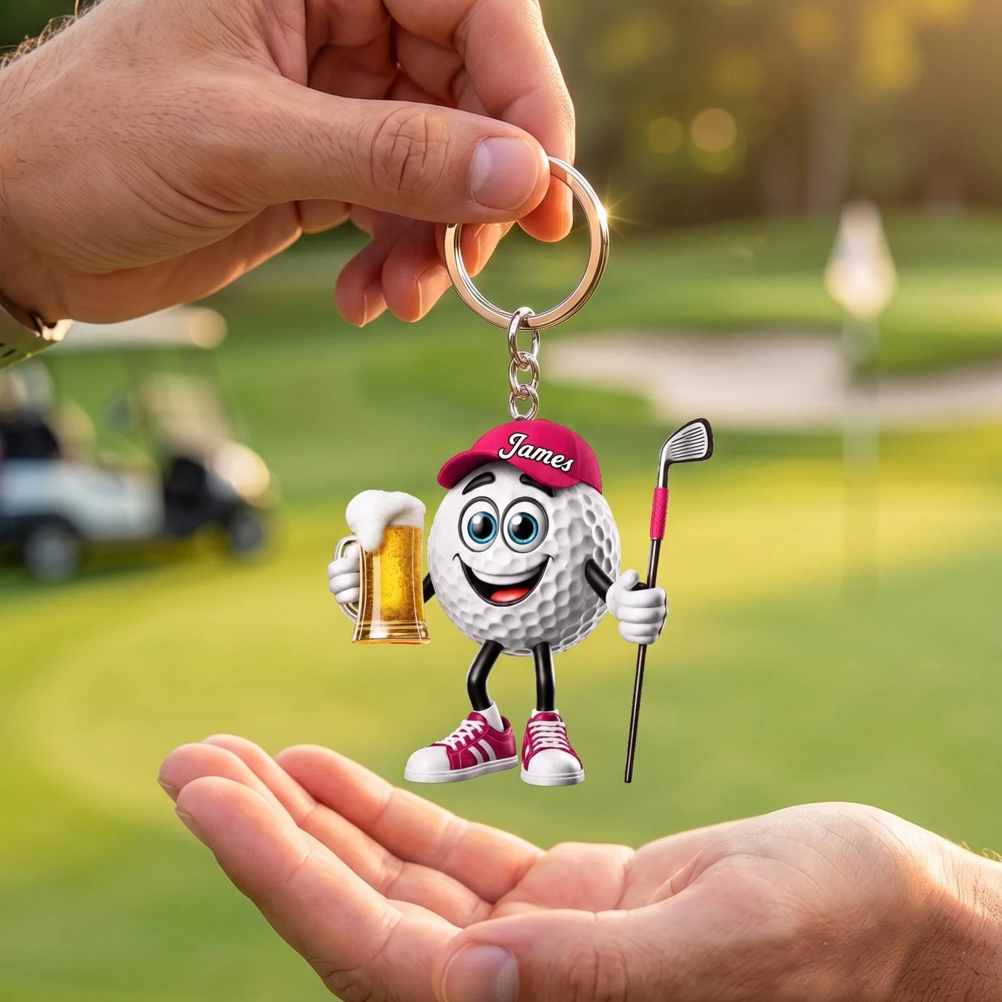 Toasting Golf Mascot Keychain - Personalized Funny Beer Golf Gift for Golfers