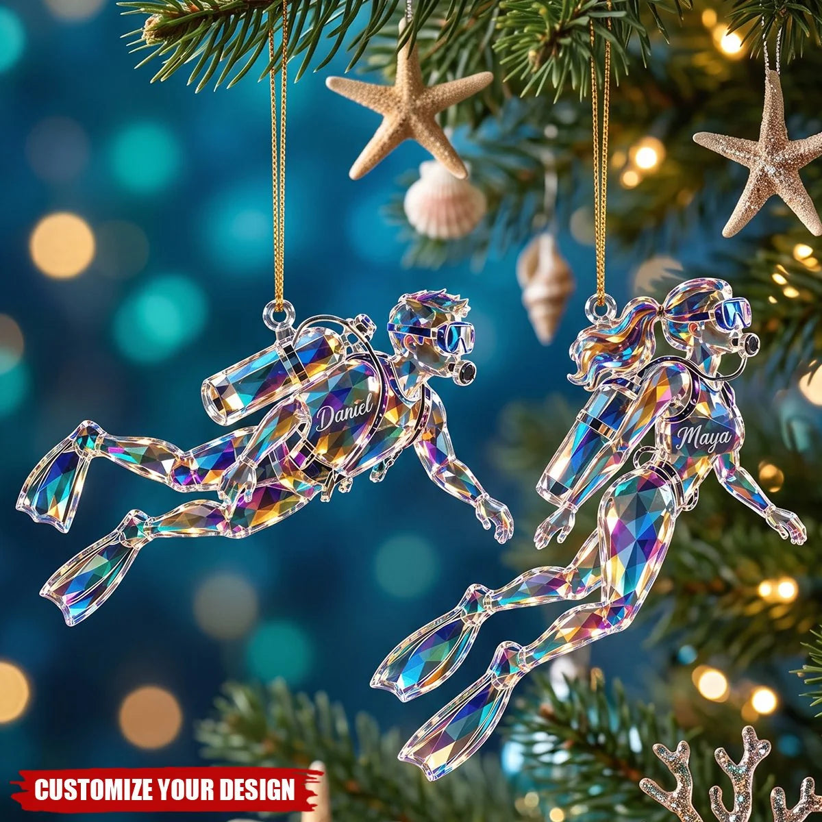 Custom Name Scuba Diver Acrylic Ornament - Personalized Ocean Diving Keepsake Gift for Divers