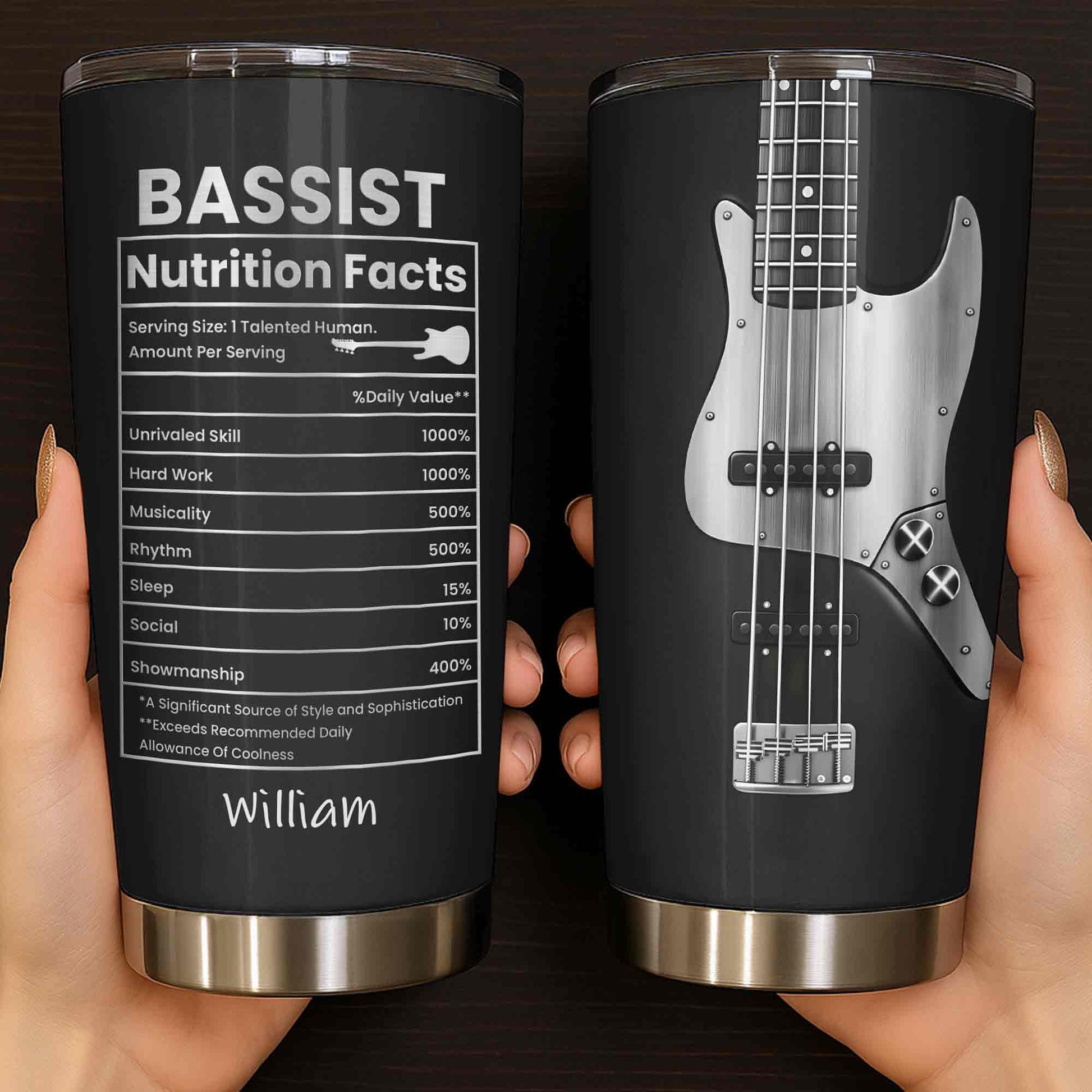 Bassist Nutrition Facts Tumbler personalization view for Dad