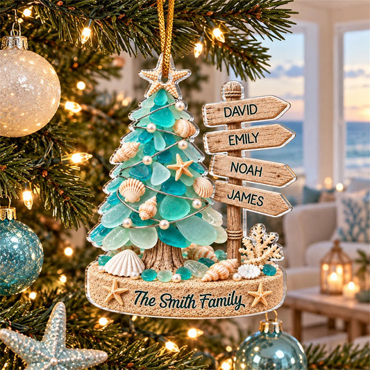 Custom Sea Glass Family Tree Acrylic Ornament - Personalized Christmas Keepsake Gift for Mom, Dad, Brother, and Sister